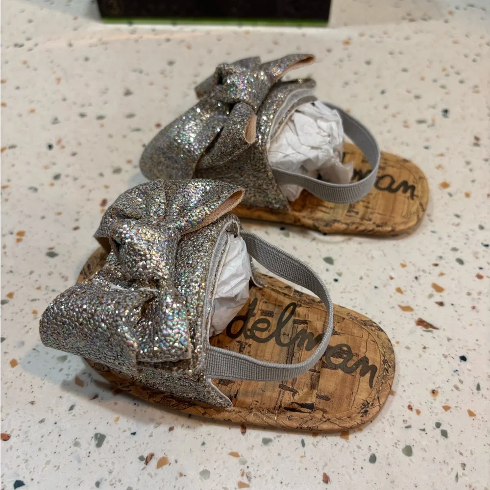 Sam‎ Edelman Baby Gigi Glitter Bow Dress Sandals/Shoes - Sz 3 USA